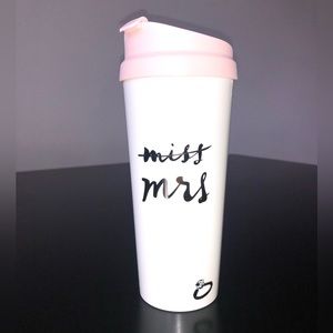 Kate Spade Bridal 16 Oz Insulated Travel Mug, Miss to Mrs. Pink and White